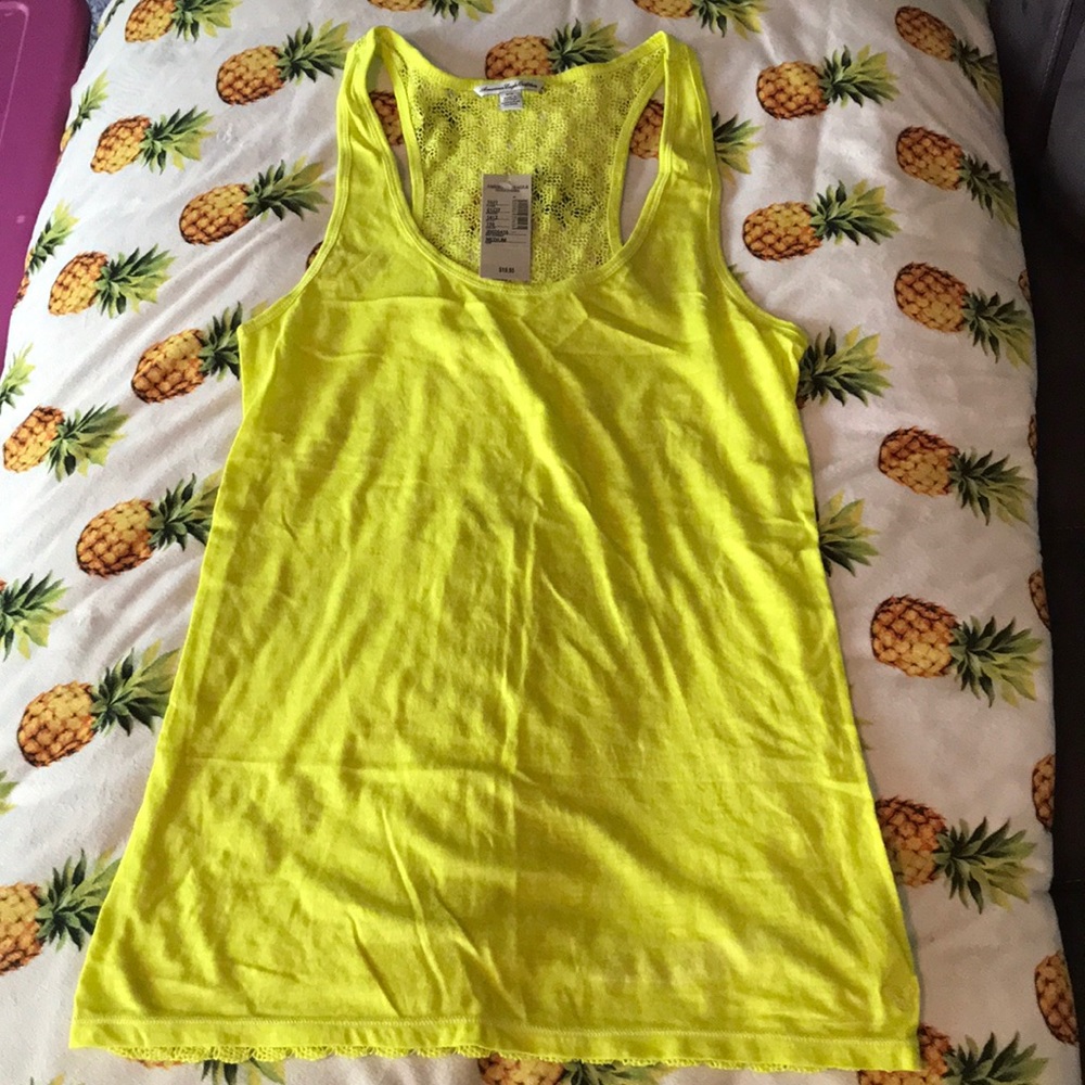 Yellow tank top with lace back